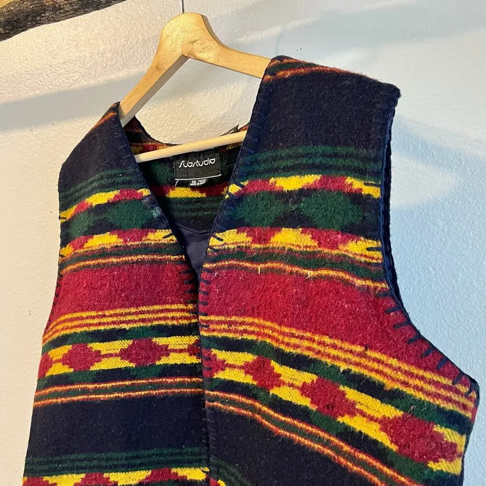 Substudio 90s Vintage Southwestern Wool Cotton Open Style Vest Boxy Size Large